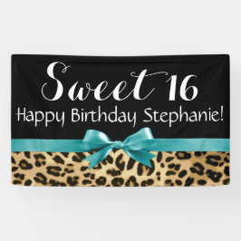 Turquoise Luipaard Print Sweet 16 Verjaardagsfeest Spandoek