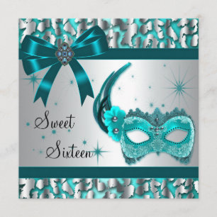 Turquoise Luipaard Sweet Sixteen Maskerade Feest Kaart