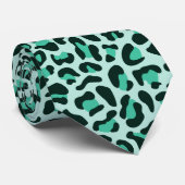 Turquoise Luipaardprint voor Bruidsjonkers Punk Ro Stropdas (Opgerold)