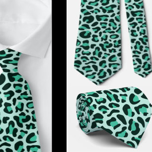 Turquoise Luipaardprint voor Bruidsjonkers Punk Ro Stropdas