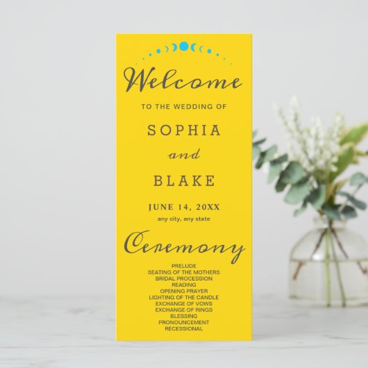 Turquoise Maan Phases Gouden Huwelijksprogramma (Staand voorkant)