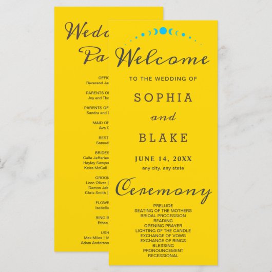 Turquoise Maan Phases Gouden Huwelijksprogramma (Voorkant / Achterkant)