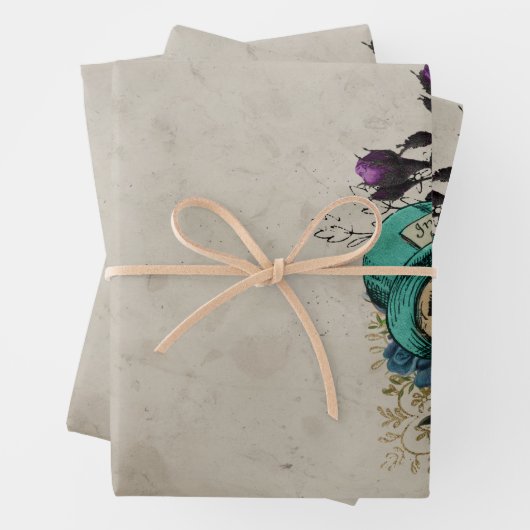 Turquoise Mad Hatter Alice in Wonderland Inpakpapier Vel (In situ)