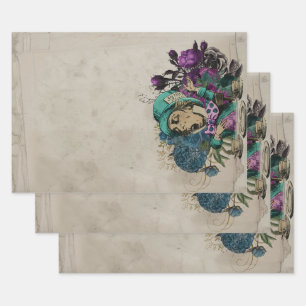 Turquoise Mad Hatter Alice in Wonderland Inpakpapier Vel