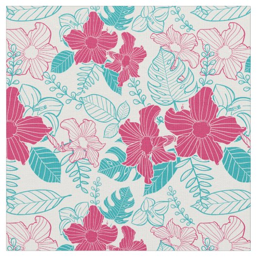 Turquoise & Magenta Floral Pattern Stof (Close Up)