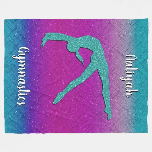 Turquoise Magenta Ombre Gymnastiek Meisje Fleece Deken (Voorkant (Horizontaal))