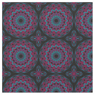 Turquoise-Magenta op Black Kaleidohart Stof