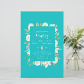 Turquoise Magnolia Floral Budget Wedding Invite A9 (Staand voorkant)