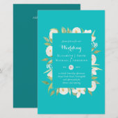 Turquoise Magnolia Floral Budget Wedding Invite A9 (Voorkant / Achterkant)