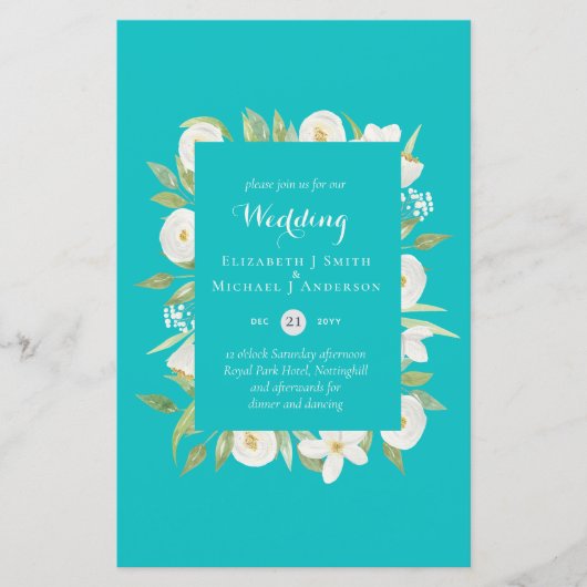 Turquoise Magnolia Floral Budget Wedding Invite A9 (Voorkant)
