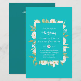Turquoise Magnolia Floral Budget Wedding Invite A9