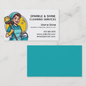 Turquoise Maid House Cleaning Lady Service Visitekaartje (Voorkant / Achterkant)