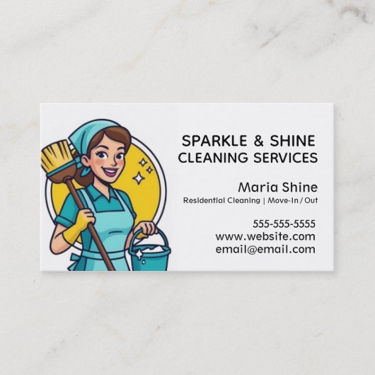 Turquoise Maid House Cleaning Lady Service Visitekaartje (Voorkant)