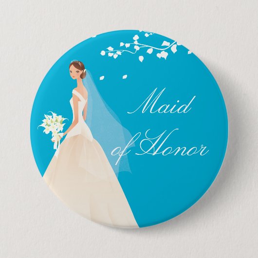 Turquoise Maid of Honor Bridal Party Button (Voorkant)