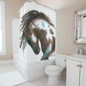 Turquoise Majesti Pinto Horse door Bihrle Douchegordijn (In situ)