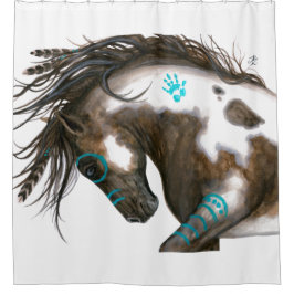 Turquoise Majesti Pinto Horse door Bihrle Douchegordijn