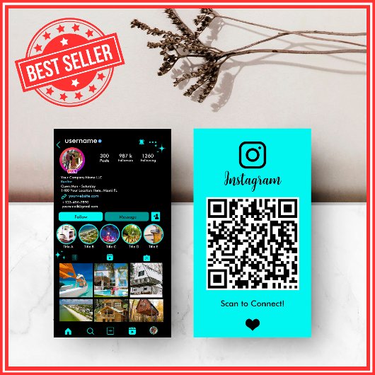 Turquoise Makelaar Instagram Sociale QR Visitekaartje