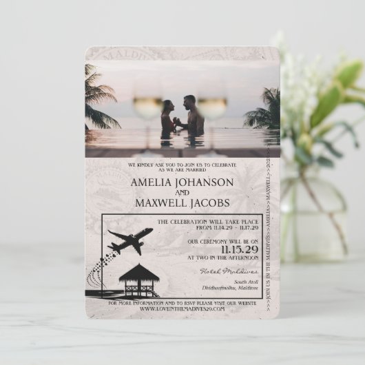 Turquoise Malediven Passport Wedding Kaart (Staand voorkant)