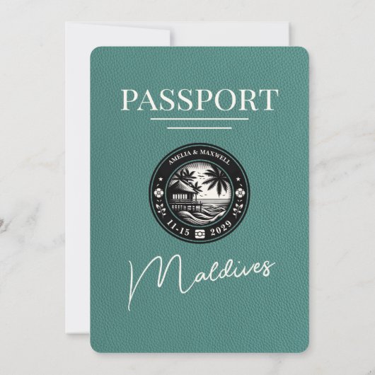 Turquoise Malediven Passport Wedding Kaart (Achterkant)