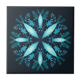 Turquoise Mandala - Blauwe Winter Sneeuwvlok Bloem Tegeltje