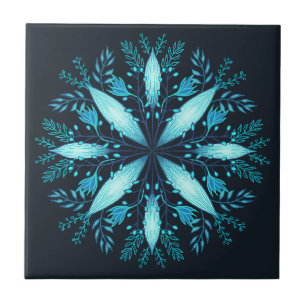 Turquoise Mandala - Blauwe Winter Sneeuwvlok Bloem Tegeltje