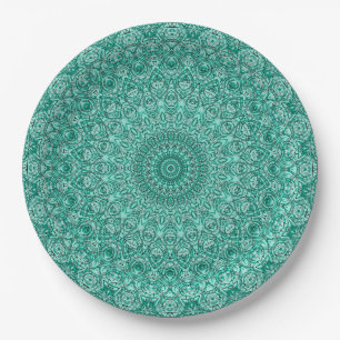 Turquoise Mandala Kaleidoscoop Medaillon Bloem Papieren Bordje