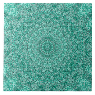 Turquoise Mandala Kaleidoscoop Medaillon Bloem Tegeltje