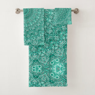 Turquoise Mandala met Ingewikkelde Symmetrie Bad Handdoek