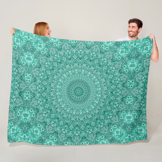 Turquoise mandala met ingewikkelde symmetrie fleece deken (In situ)