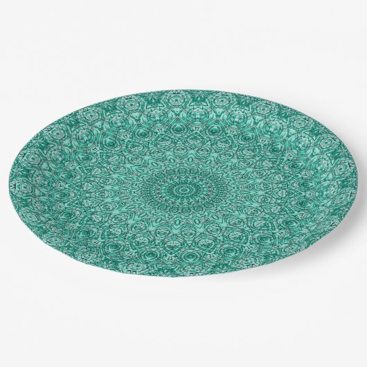 Turquoise mandala met ingewikkelde symmetrie papieren bordje (Gekanteld)
