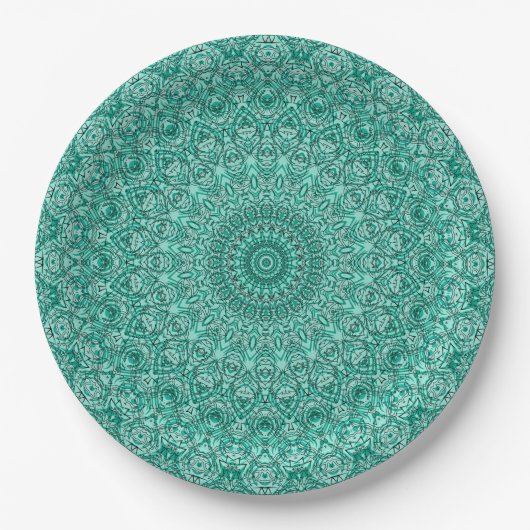 Turquoise mandala met ingewikkelde symmetrie papieren bordje (Voorkant)