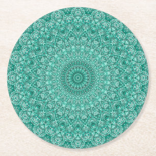 Turquoise Mandala met Ingewikkelde Symmetrie Ronde Kartonnen Onderzetter