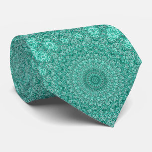 Turquoise Mandala met Ingewikkelde Symmetrie Stropdas