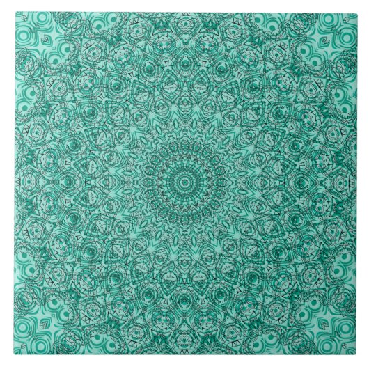 Turquoise mandala met ingewikkelde symmetrie tegeltje (Voorkant)