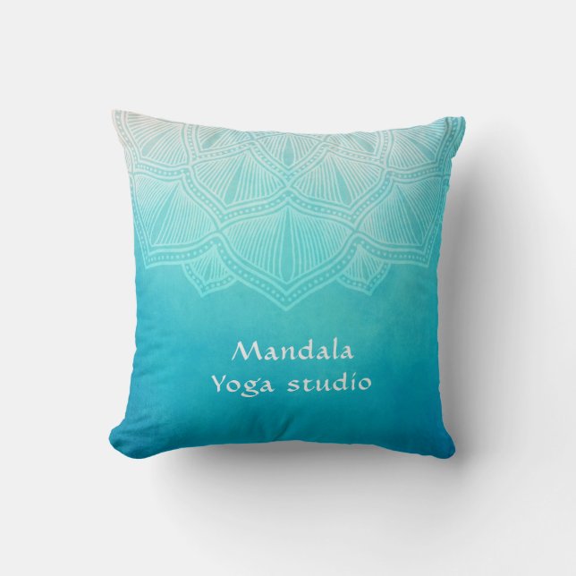 Turquoise mandala monogram gooien kussen (Voorkant)