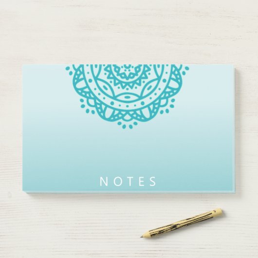 Turquoise Mandala Ombre Post-it merkt op Post-it® Notes (Op bureau)