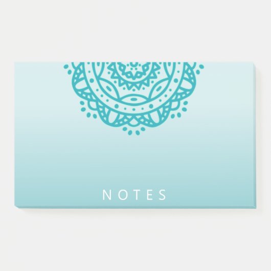 Turquoise Mandala Ombre Post-it merkt op Post-it® Notes (Voorkant)