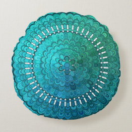 Turquoise Mandala Rond Kussen