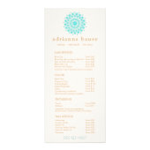 Turquoise Mandala Spa Salon Price List Menu (Voorkant)