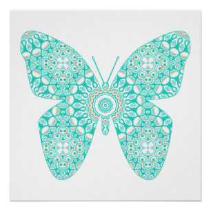 Turquoise Mandala Vlinder Ontwerp Perfect Poster