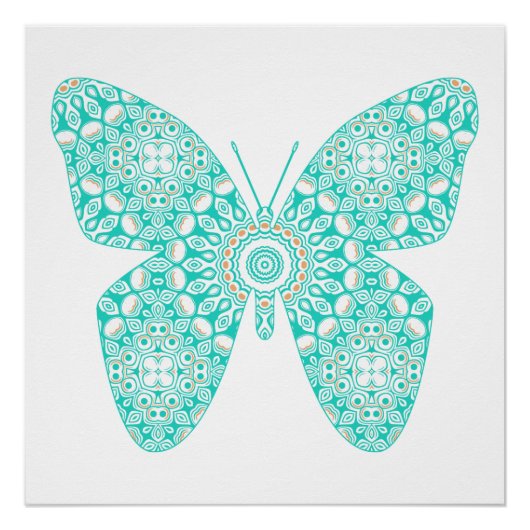 Turquoise Mandala Vlinder Ontwerp Perfect Poster (Voorkant)