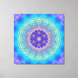 turquoise mandala with flower of life canvas afdruk