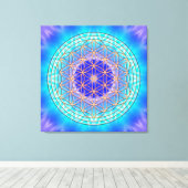 turquoise mandala with flower of life canvas afdruk (Insitu (Houten vloer))