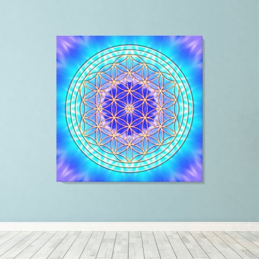 turquoise mandala with flower of life canvas afdruk (Insitu (Houten vloer))