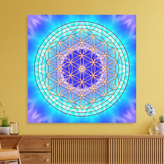 turquoise mandala with flower of life canvas afdruk (Insitu (Woonkamer))