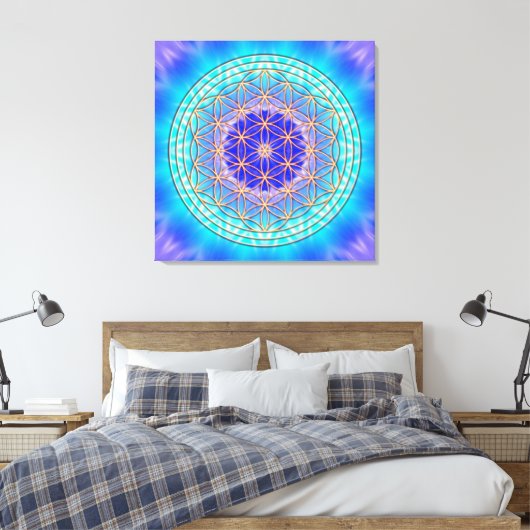 turquoise mandala with flower of life canvas afdruk (Insitu (Slaapkamer))