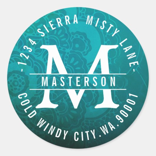 Turquoise Mandala Zen Circle Return Address Label (Voorkant)