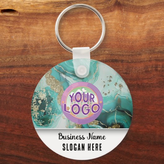 Turquoise Marble Branding Elegant Business Logo Sleutelhanger (Voorkant)