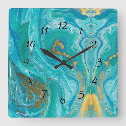 Turquoise Marble Gold Abstract Vierkante Klok (Voorkant)