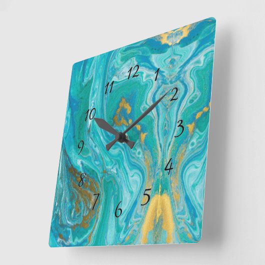 Turquoise Marble Gold Abstract Vierkante Klok (Hoek)